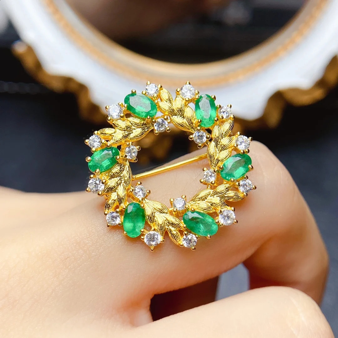 FS 3*5mmNatural Emerald Brooch S925 Sterling Silver Fine Fashion Charm Weddings Jewelry for Women With Certificate 241230