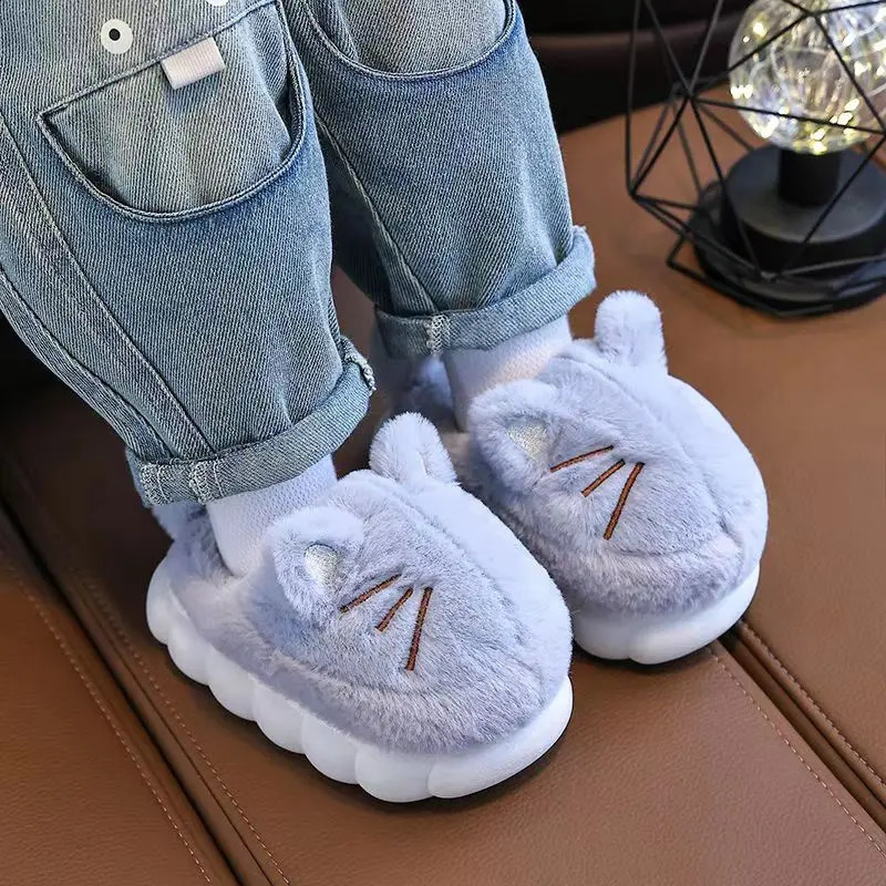 Winter Childrens Baotou Cotton Slippers Boys And Girls Soft Sole Non Sip Cartoon Plush Warm Home Slippers Fluffy Slippers 241230bj