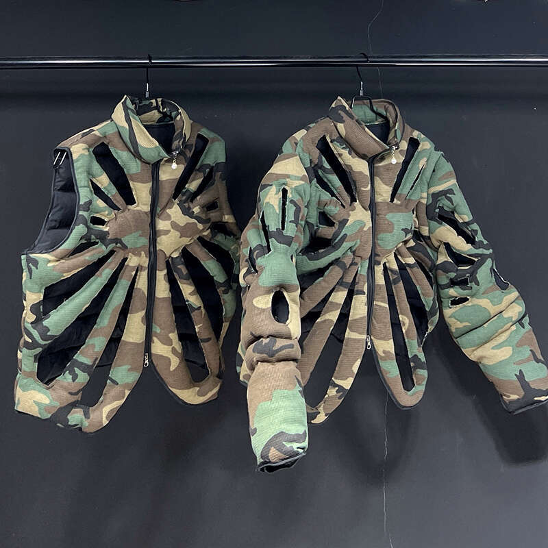 Men's Wear Men's Wear Camouflage Vest Jacket Sleeveless Hollow Out Niche Zipper Contrast Color American Streetwear Male Tops