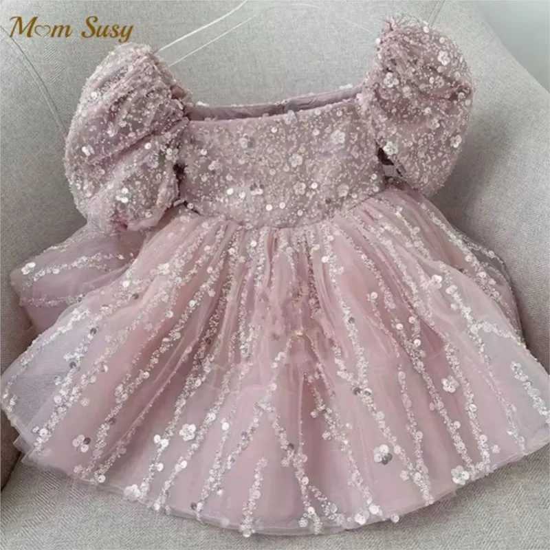 Girl's Dresses Baby girl princess sequin dress with shoulder puff sleeves baby toddler thin gauze Vestido birthday party baby costume 1-14Y Y2502