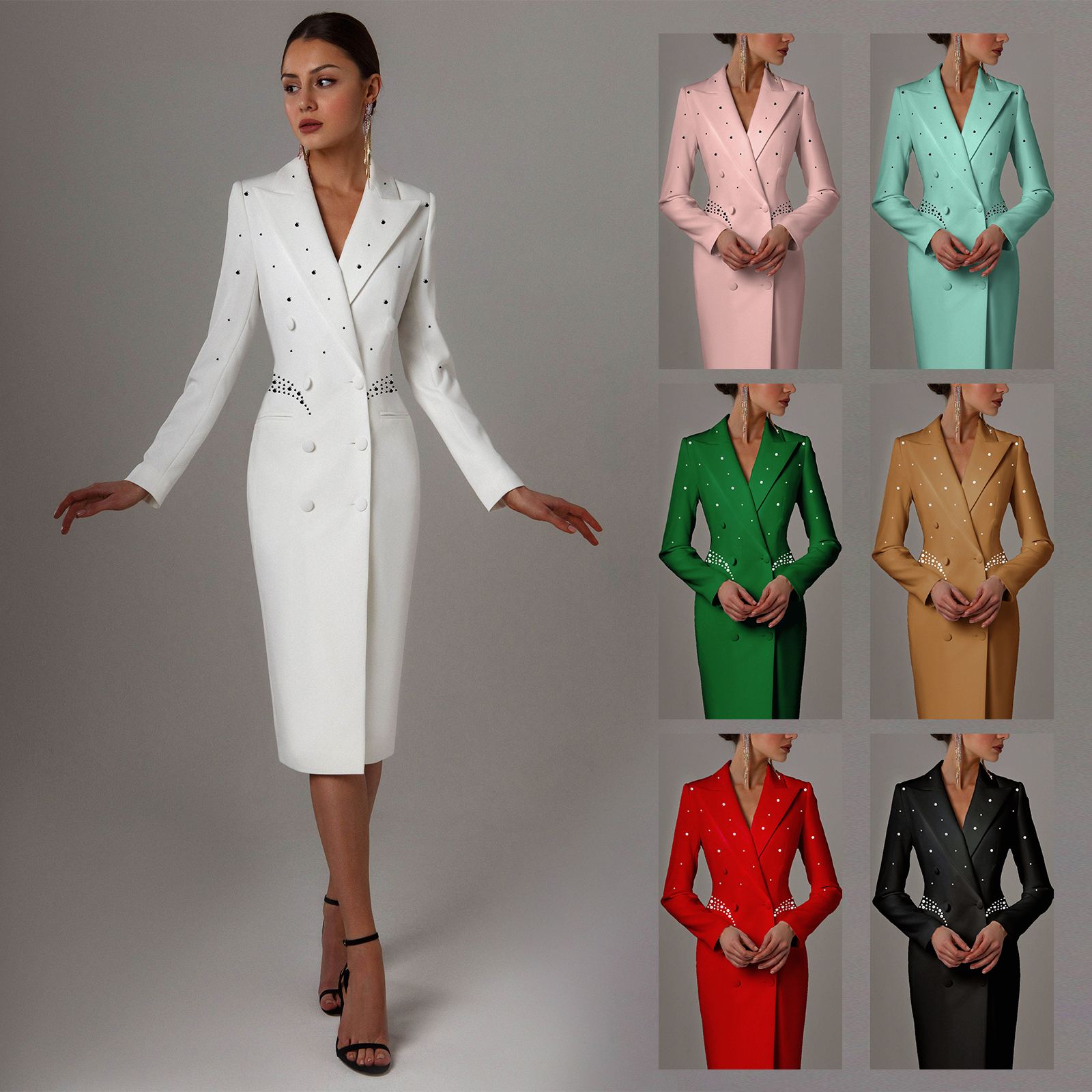 Candy Color Crystal Beading Women Blazer Dress Slim Fit Prom Birthday Party Formal Wear Custom Made Outfit Jacket 1 Pieces