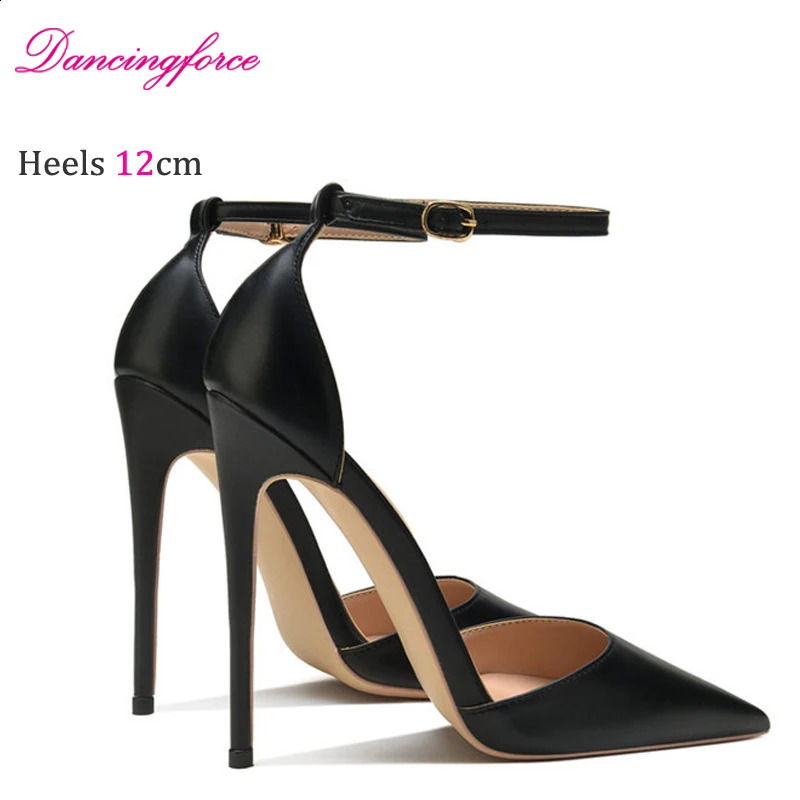 Black Matte Leather 8cm 10cm 12cm Sexy Leather Women Ankle Strap Stiletto Pumps Pointed Toe Sexy High Heel Shoe Customize 34-46 241230
