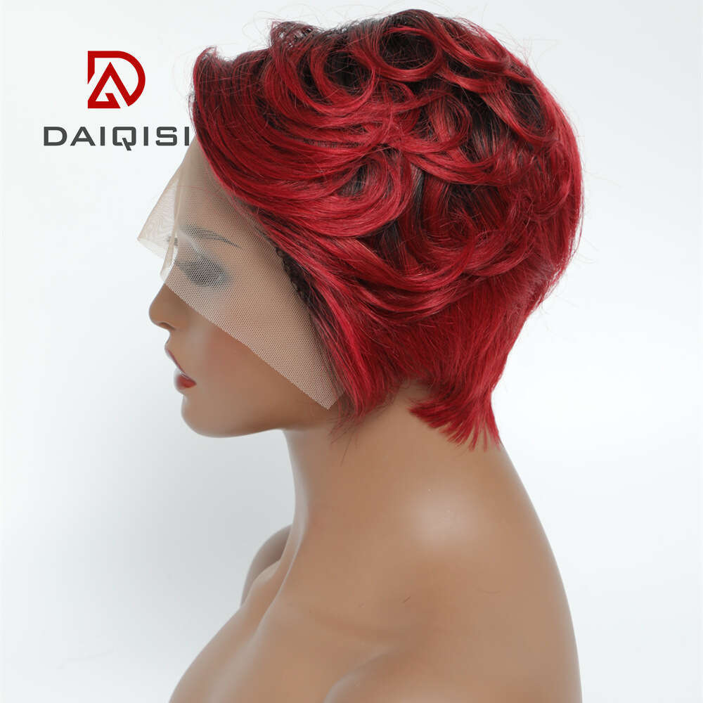 Lace Front Wig Cover T Shape Oushuo Style Bob Side Curly T-Shaped Mesh Cap Gradient Lace Real Hair Wig Headband Kq2 Kq2