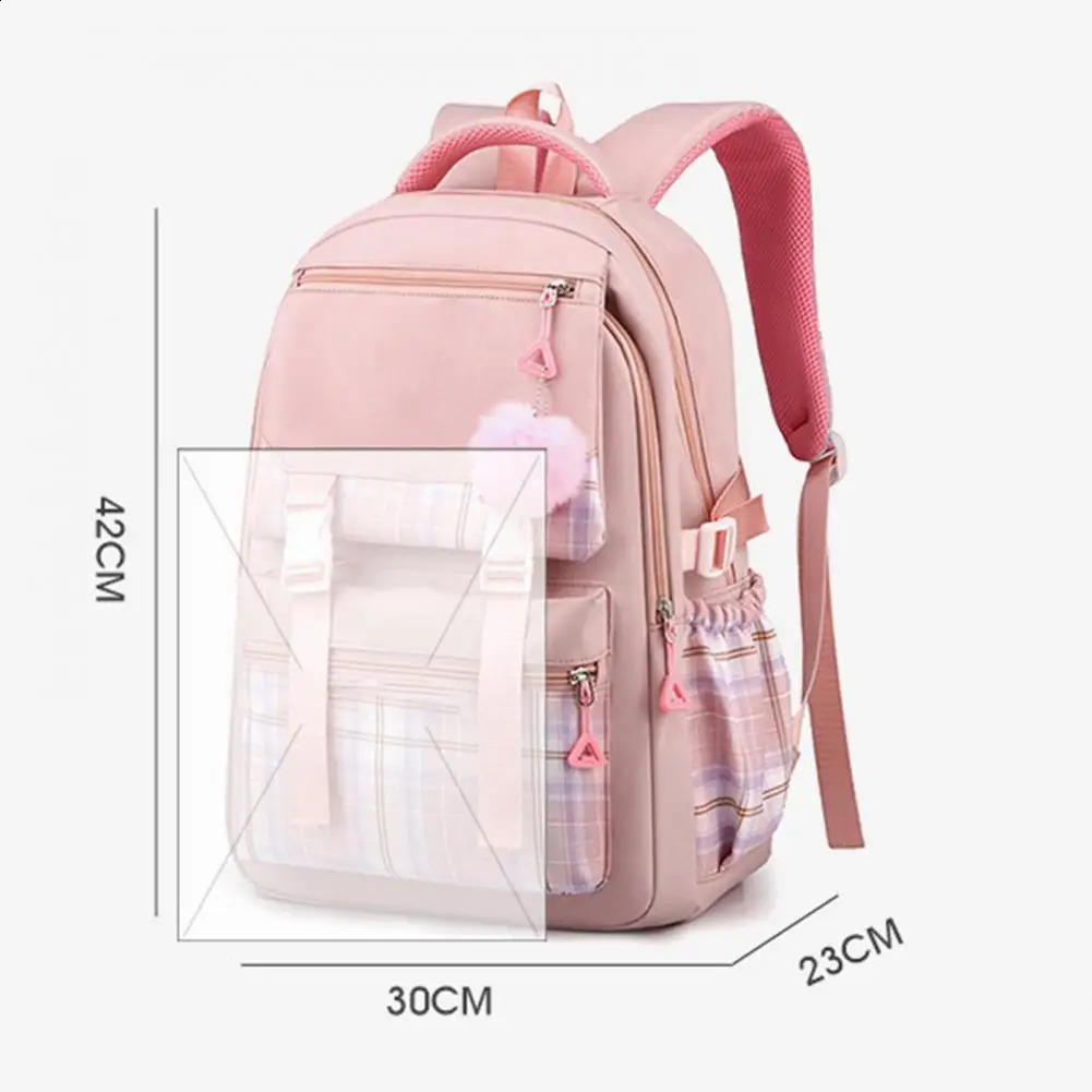 Student Backpack With Plush Ball Pendant Large Capacity Waterproof Pupil School Bag Travel Outdoor Activities Storage Bag 241230