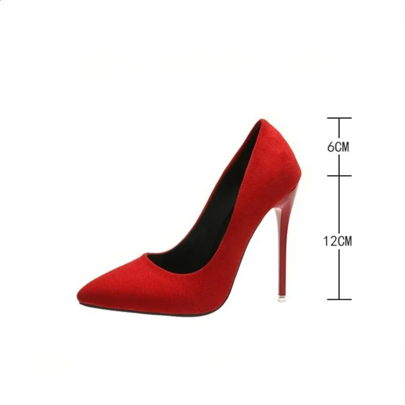 Large 35-45 Womens Shoes Simple Flocking High Heels Womens High Heels Pointed Classic Red Gray Womens Wedding Shoes Office 241230