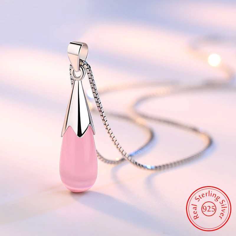Authentic 925 sterling silver womens fashion jewelry opal water drop pendant necklace new FQL23254PK W241230