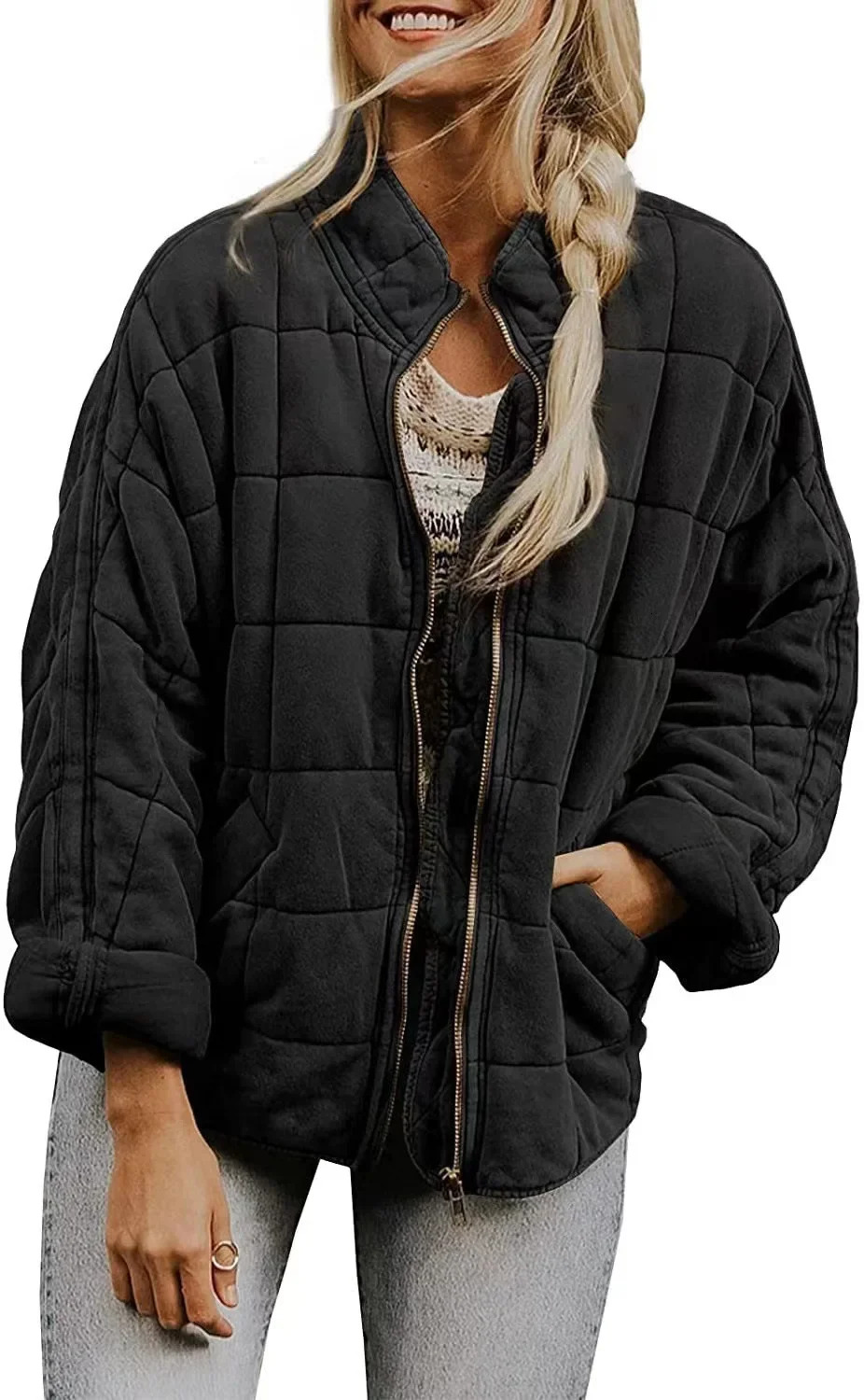 2025 Autumn Women Parka Black Solid Long Sleeve Pocket Jacket Female Coat Spring Trendy Padding Fashion Casual Lady Clothes