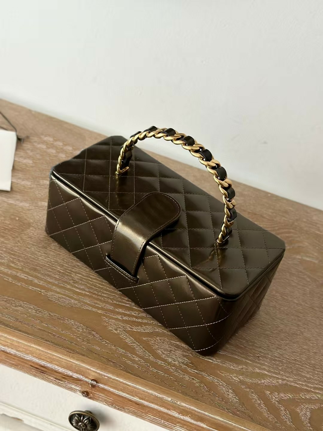 Mirror Quality Designer Rectangular Top Handle Bags Cuboid Box Cosmetics Handbags Real Leather Mirror Makeup Gold Tone Hardware Hasp Clutch Bags Luxury Evening Bag