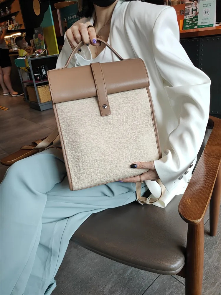 Women Genuine Leather Backpack Fashion Laptop Briefcase Soft Cowhide High Street Unisex Student School Satchel Casual Bag 241230