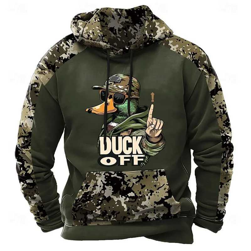 Duck takes off fun camouflage hoodie mens clothing outdoor sports trend hoodie jacket 3D printed camouflage pattern hunting hoodie 2025 W241230