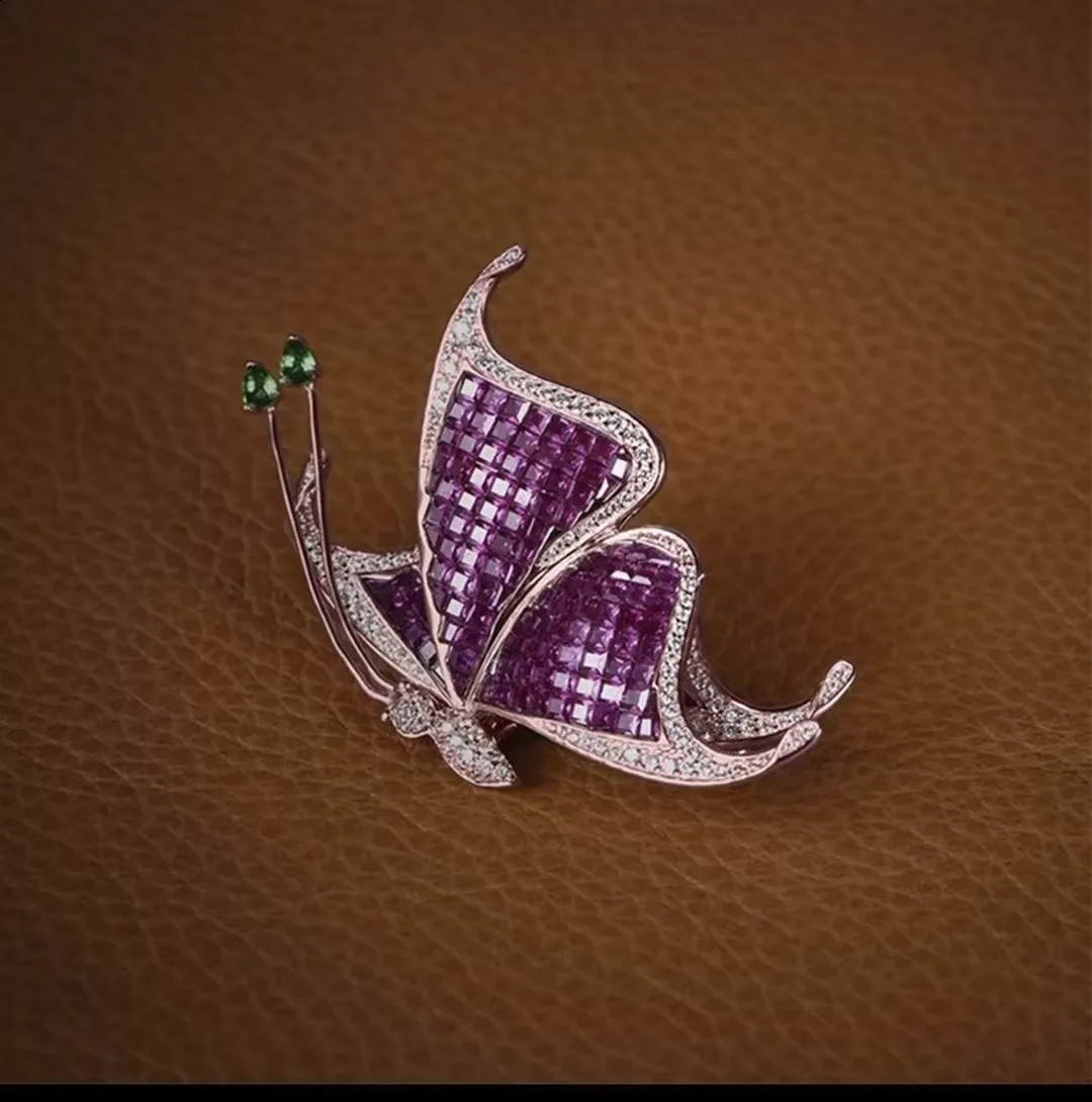 S925 14K Gold Plated Butterfly Enamel Pins Sterling Silver Brooches Iced out with AA CZ for Women 241227