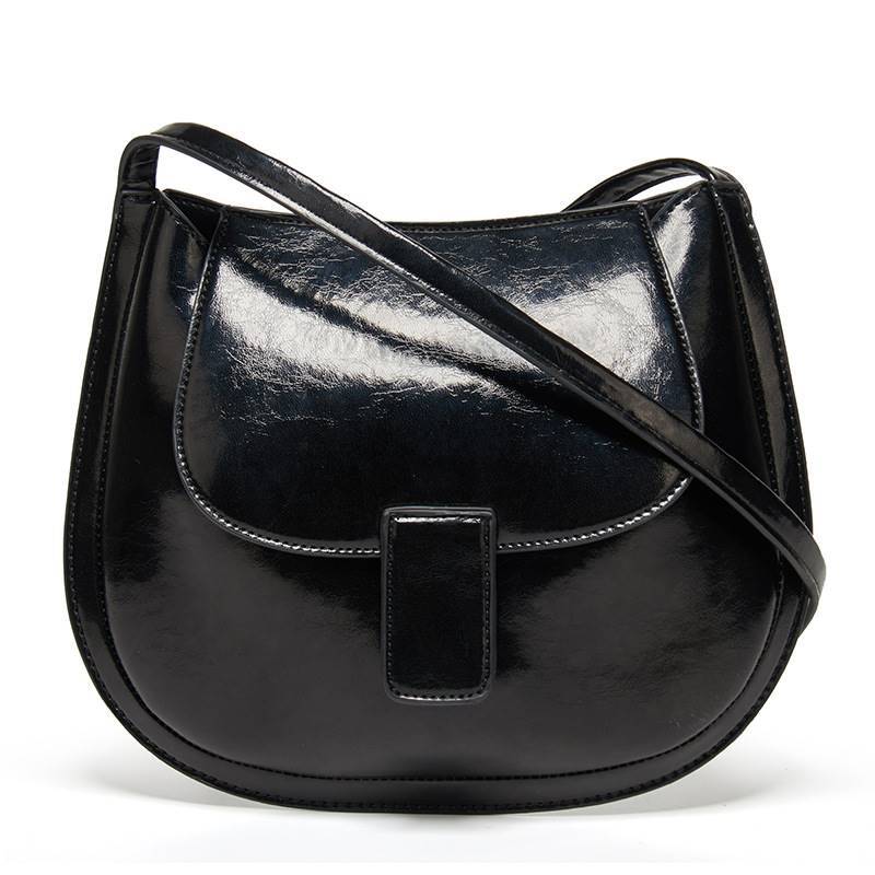Women's Genuine Leather Saddle Bag Trendy Designer Mini Vintage Half Moon Bags Lady Shoulder Messenger Flap Cowhide Purse