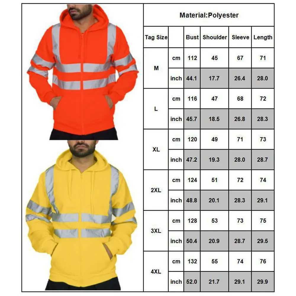 Coat Wool Sweater M-4XL Night Work Zipper Hoodie High Visibility Jacket Reflective Hi Viz Vis W241230