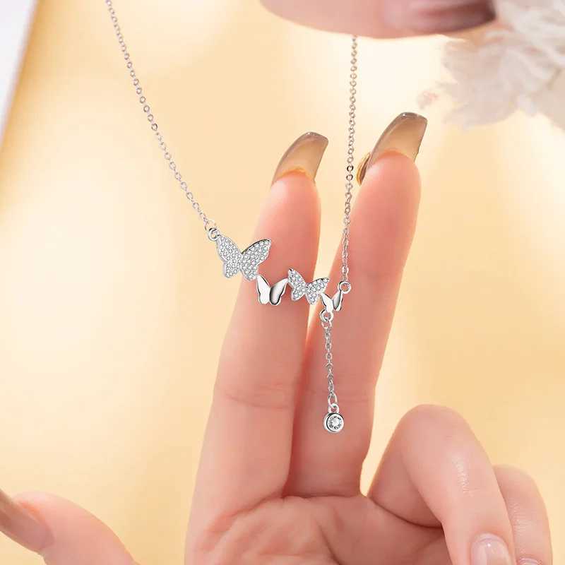 Christmas gift 925 sterling silver sSparkling diamond butterfly necklace fashion tassel Collaone chain Birtay gift jewelry W241230