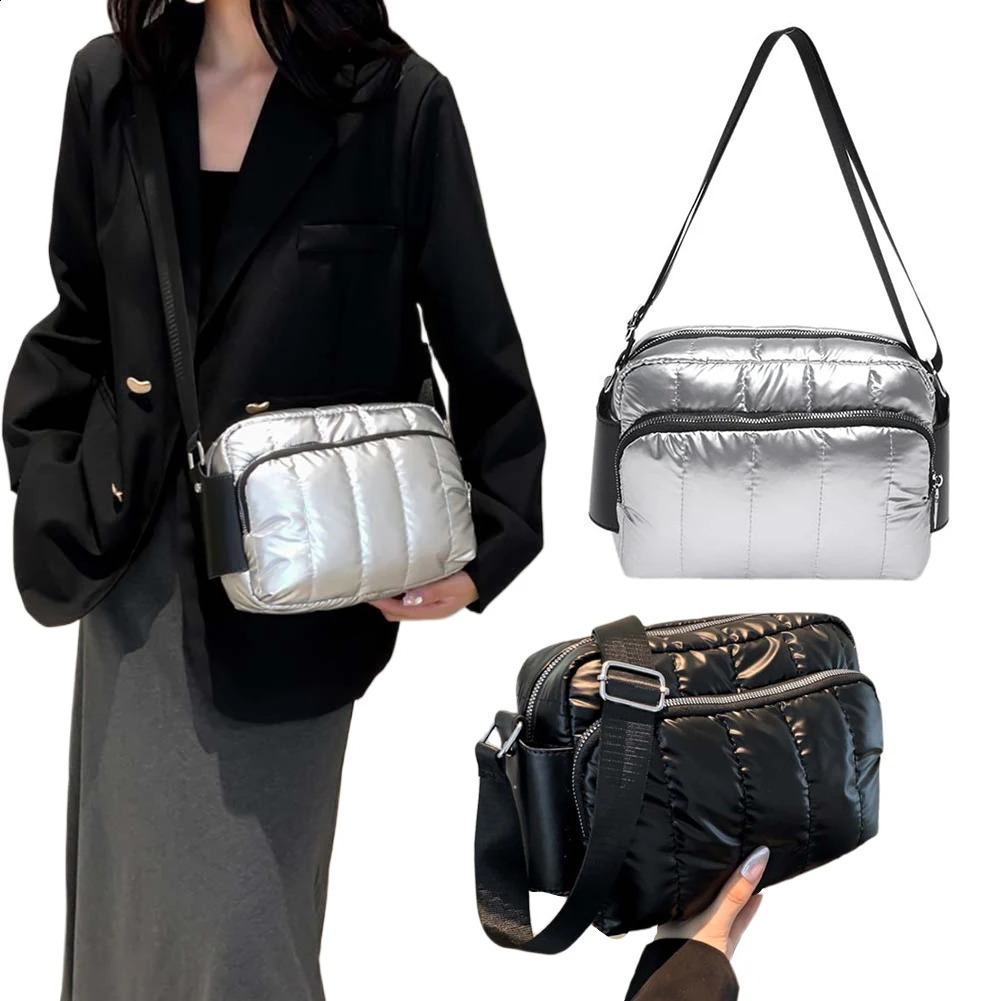 Women Handbag Quilted Cotton Crossbody Down Bag Adjustable Strap Padded Travel Bag 241227