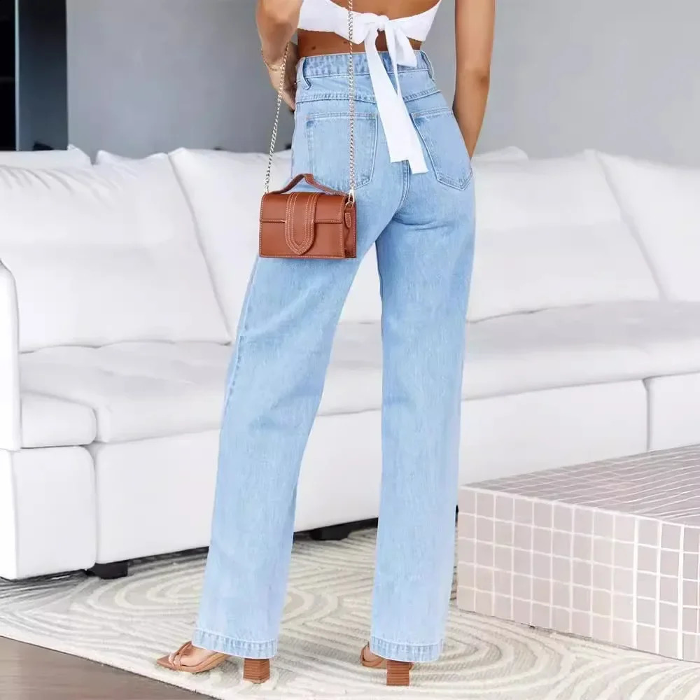 Yaminiya Summer Vintage High-waist Distressed High Waisted Jeans Flared Jeans Womens Blue Pants Flared Jeans Fashion 241230