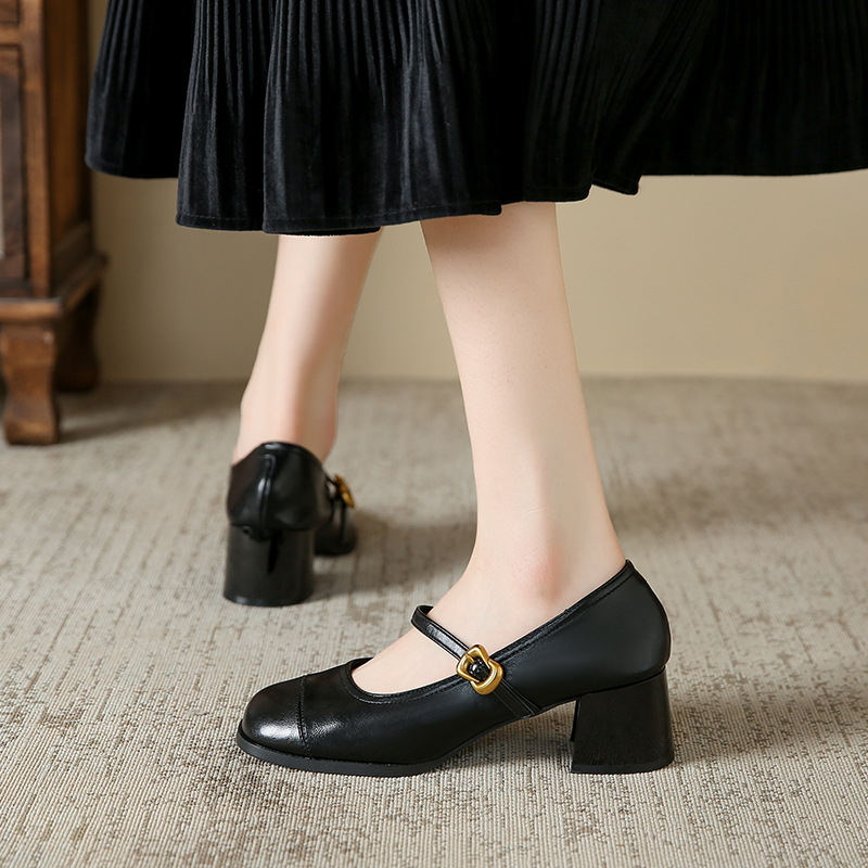 Women Dress Shoes High Heel Chunky Heel Fashion Simple Casual Gentle Style Versatile Triple Black Coffee Free shipping