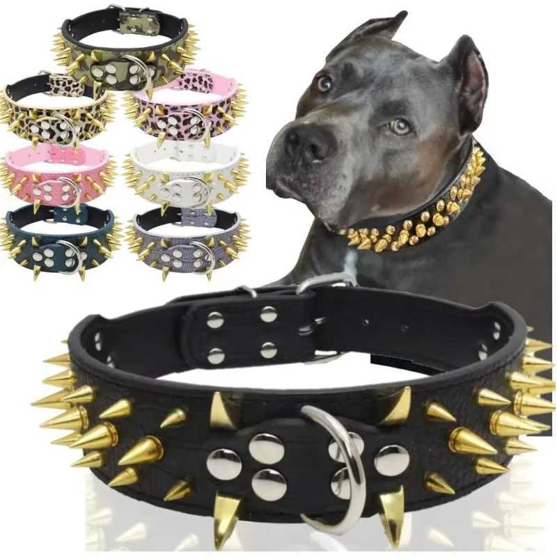 Spiked Wolf Tooth Spike Pet Collar Color Rivet Dog Medium To Large Dogs Hand Holding Rope Iron Chain Adjustable Anti-Bite CollarXJ241230