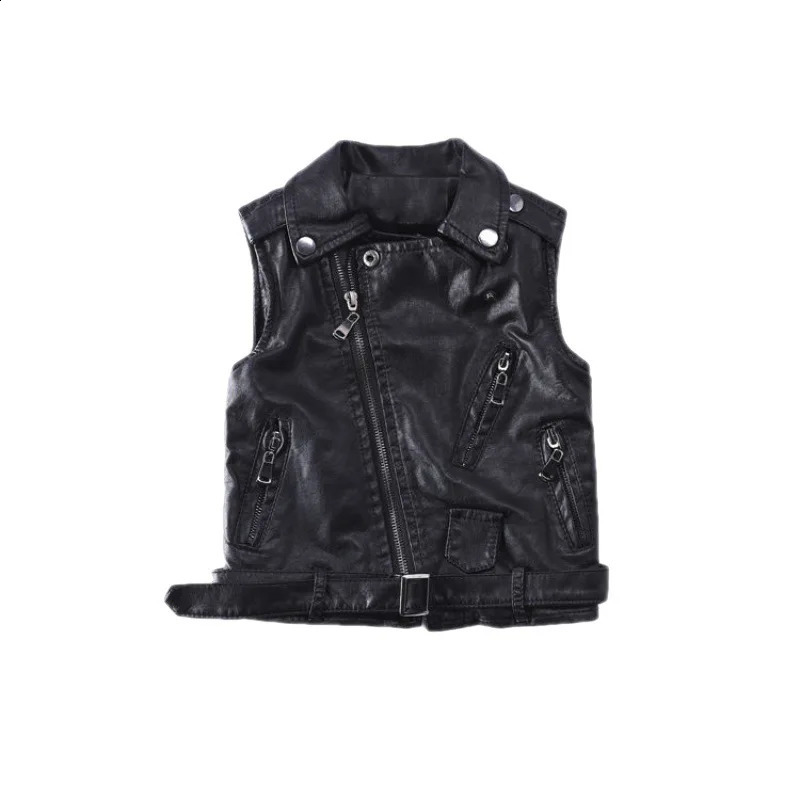Childrens Vest For Kids Boys Vest Jacket Autumn Solid Fashion Children Waistcoat Boy PU Leather Sleeveless Outerwear Clothes 241230