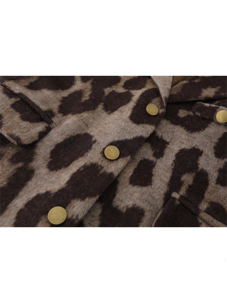 Winter Women Old Money Leopard Print Jacket 90S Vintage Blazer Woolen Coat Single-Breasted Outwear Warm Thick Oversize Haruku