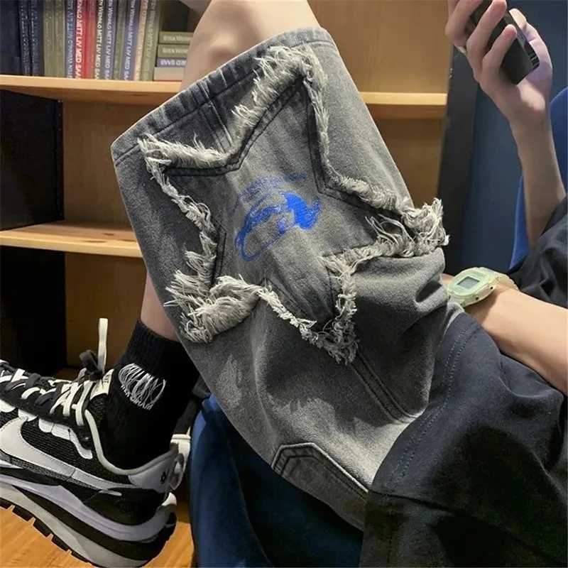 MEXZT S-3XL Streetwear Denim Shorts Women Y2K Oversized Pentagram Embroidery Short Jeans Harajuku Baggy Wide Leg Short Pants NewX241230