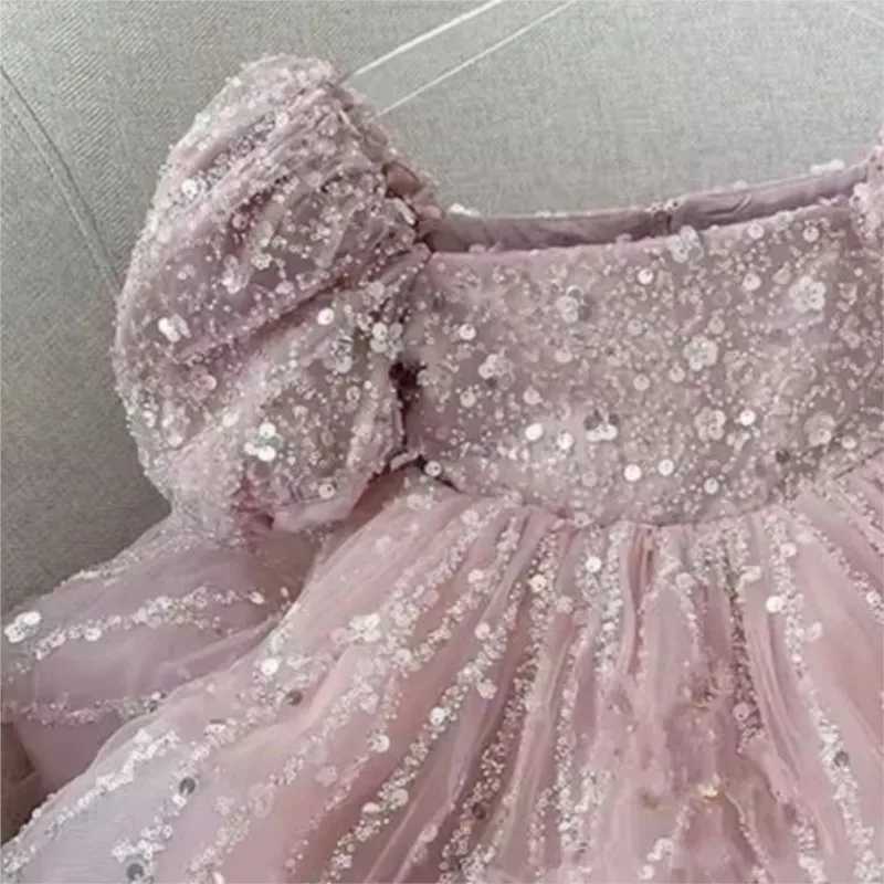 Girl's Dresses Baby girl princess sequin dress with shoulder puff sleeves baby toddler thin gauze Vestido birthday party baby costume 1-14Y Y2502