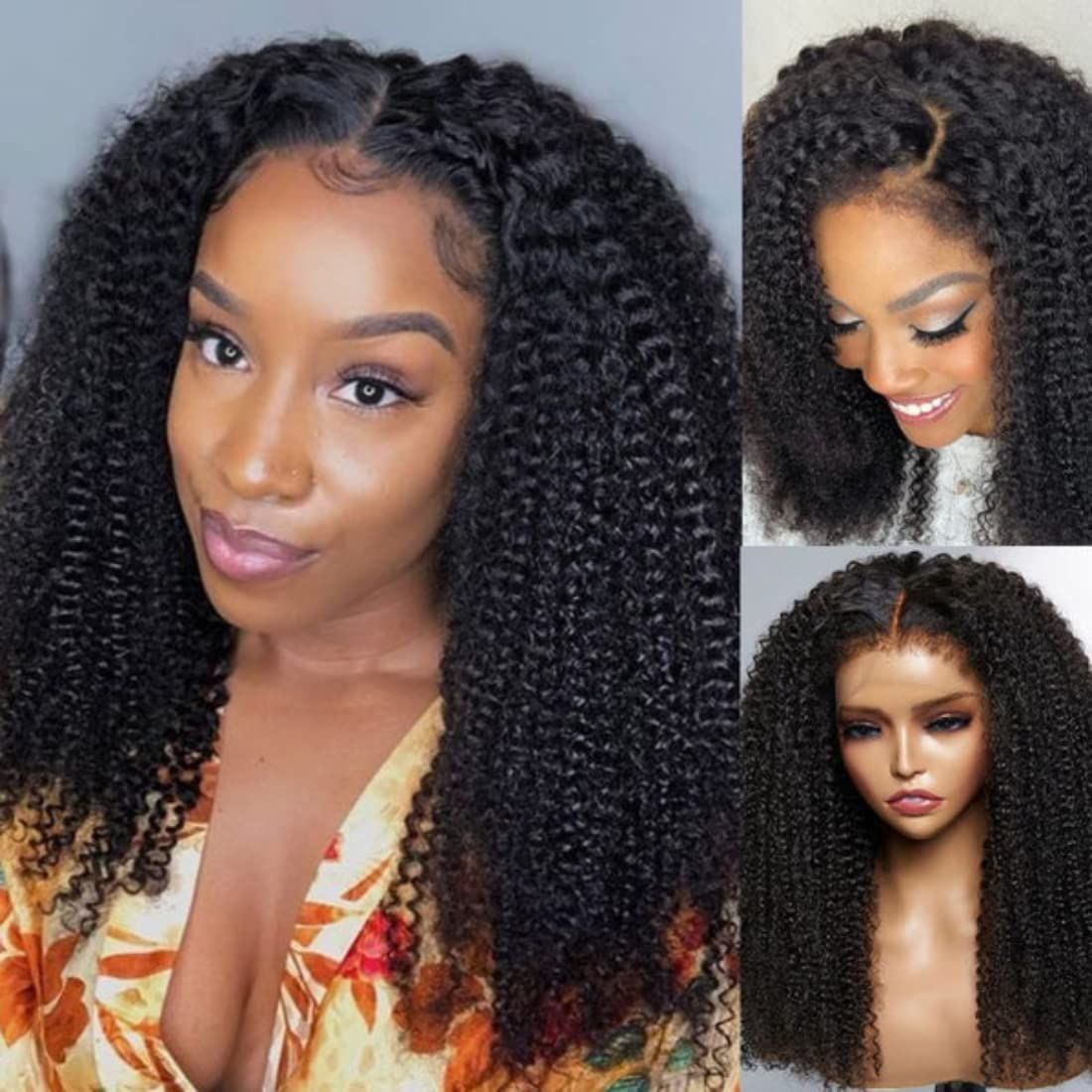 12A 4C Kinky Edges Wig Full lace Glueless Kinky Curly Lace Front Wigs Human Hair with Curly Baby Hair HD Transparent Lace Frontal Wigs with Realistic 