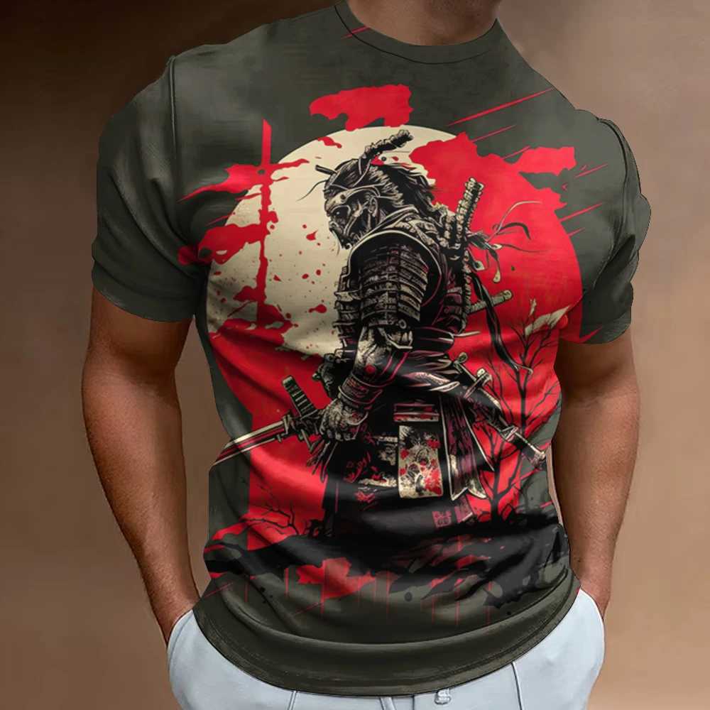 New 3D Japanese samurai printed mens T-shirt retro casual mens clothing loose oversized T-shirt summer mens short sleeved 2024 top W241230