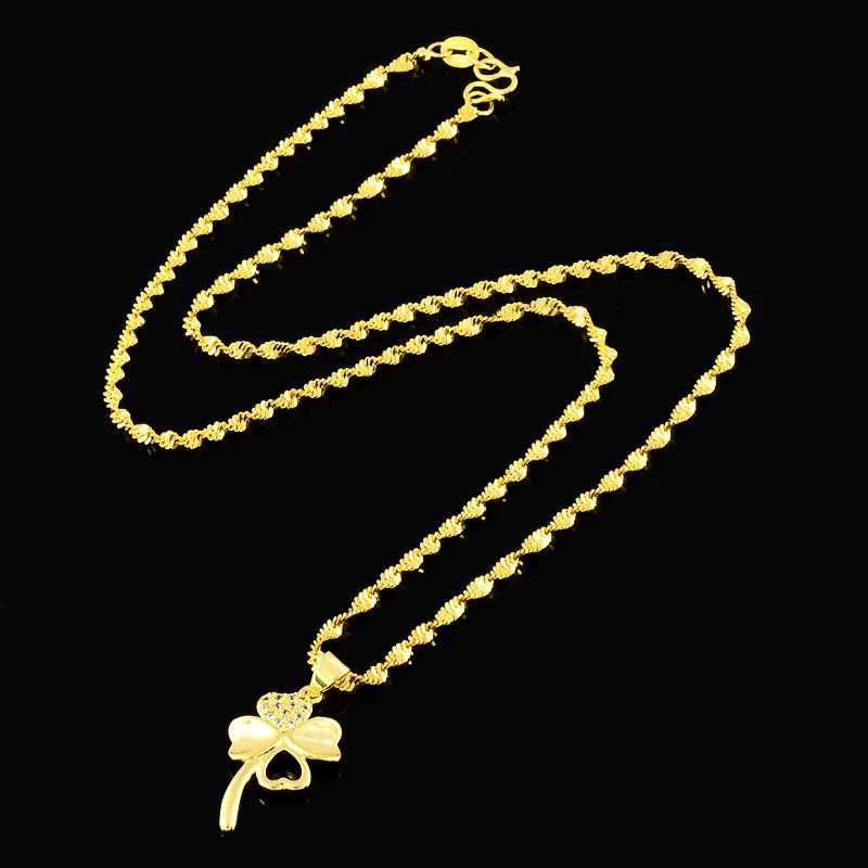 24K Gold Water Wave Chain Necklace Womens Gold - Pendant Necklace Fashion Jewelry W241230