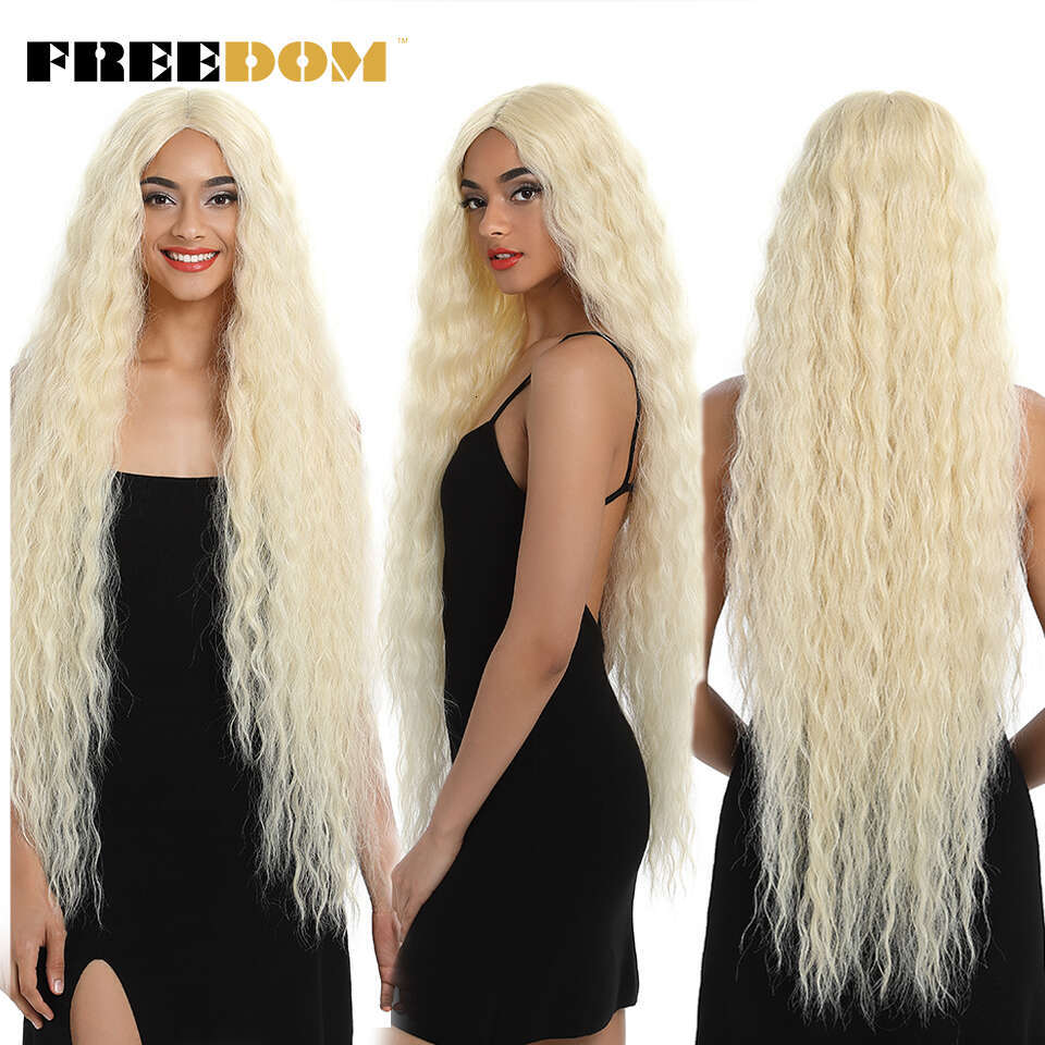 FREEDOM Synthetic Front For Black Women 40 Inch Long Cosplay Curly Lace Wigs Ombre Highlight Ginger White Pink Wig