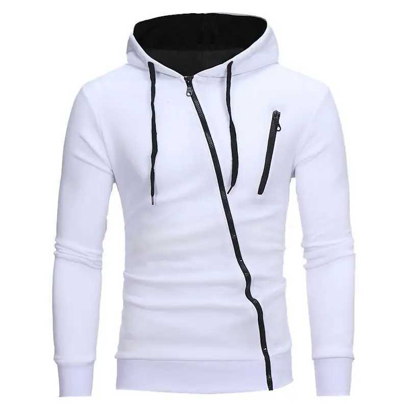 Casual mens hooded sweatshirt diagonal zipper jacket spring autumn trend custom streetwear W241230