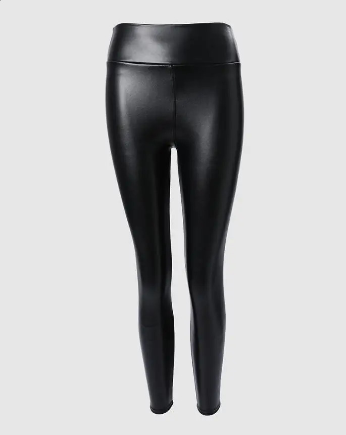 Womens Urban Fashion Trousers 2024 Autumn Winter Latest Pu Leather High Waist Thermal Warm Fleece Lined Legging Skinny Pants 241223