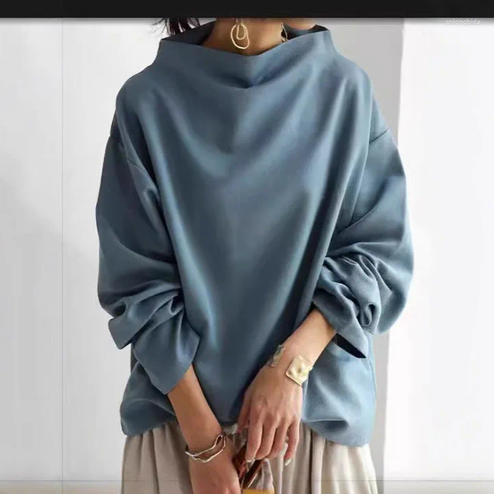 Womens Blouses 2024 Autumn Fashion Korean Tops Casual High-Neck Long Sleeves Simple Black Blouse Shirts For Women Female