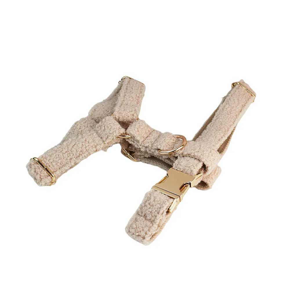 Custom Beige XS-XL Warm Furry Dog Collar Set Puppy Cat Adjustable Durable Pet Harness And Leash SetXJ241230