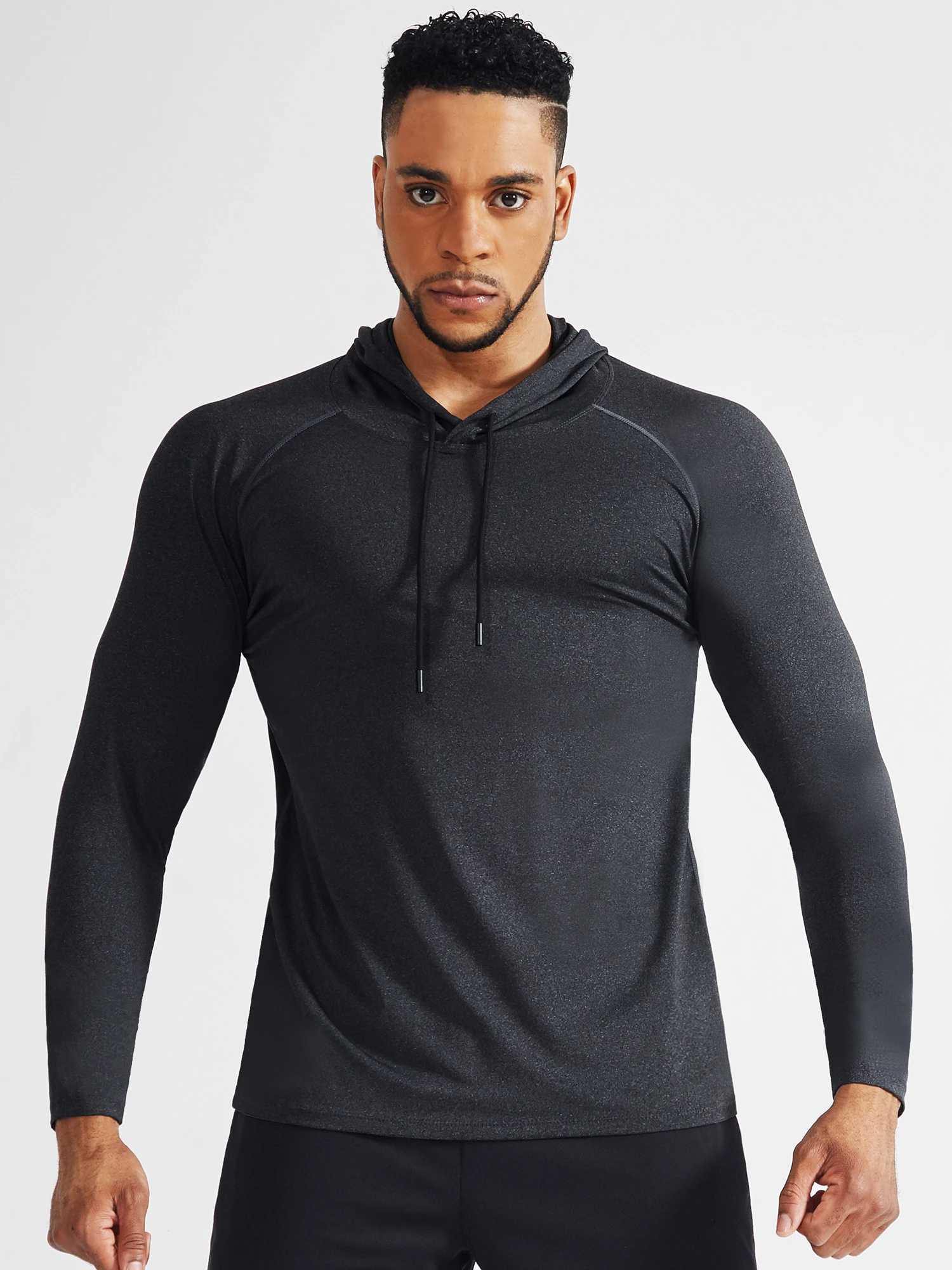 Loose and comfortable quick drying mens sportswear - lightweight and breathable hooded long sleeved T-shirt W241230
