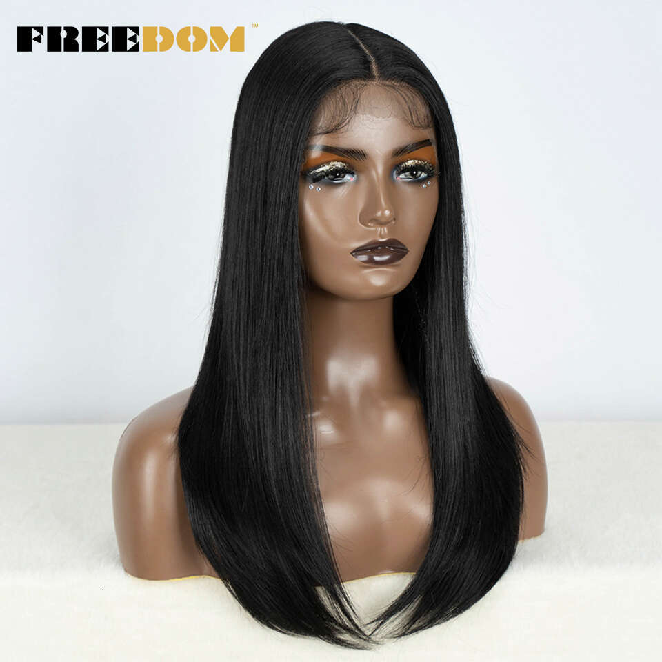 FREEDOM Hair Synthetic Lace Front For Black Women Straight Bob Wigs 22 Inch Easy Wear Ombre Brown Blonde Cosplay Wig