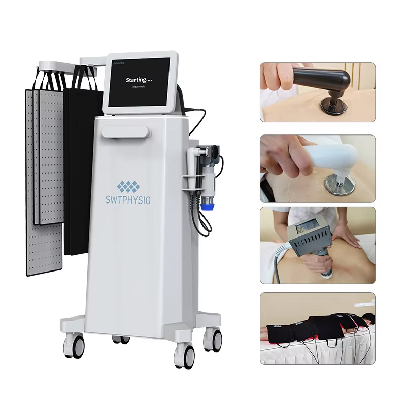 4 in 1 ESWT Extracorporeal Shockwave Physiotherapy Muscle Bone Joint Injury Rehabilitation 448K RF Tecar Skin Rejuvenation Maxlipo Red Laser Machine