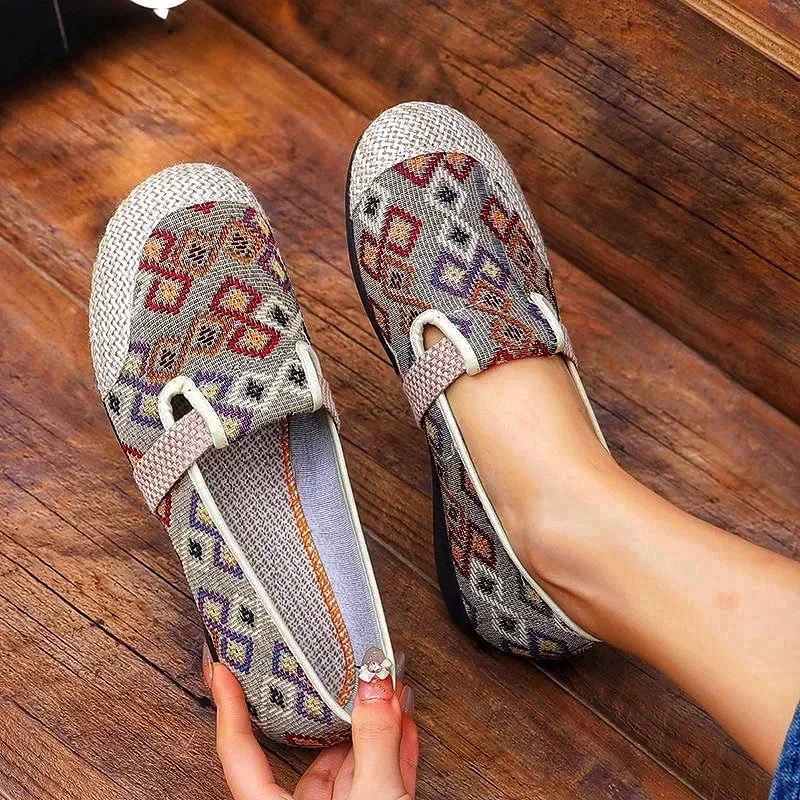 Women Casual Shoes 2024 Summer Fashion Ethnic Embroidery Flat Female Soft Sole Slipon Round Toed Loafers Zapatos 241225