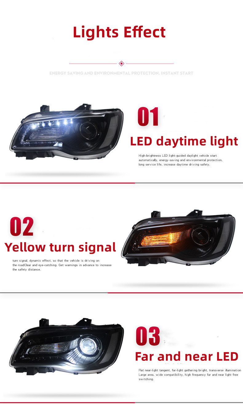 Headlights For Chrysler 300C 20 11-20 17 LED Daytime Lights Front Lamp Dual Beam Lens LED Headlight