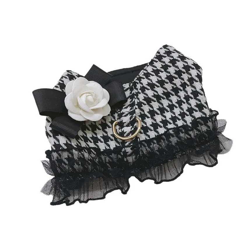 Pet Leash for Small Dogs Chest and Back Clothes Checkered Vest Lace Style Dog Leash Teddy Bear Dog Harness and Leash SetXJ241230