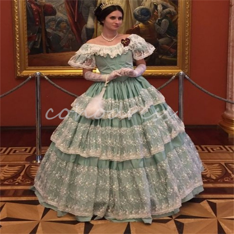 Renaissance Bustle Green Prom Dress 1860s French Duchess Rococo Victoria Medieval Evening Gown Lace Birthday Georgian Bustle 18th Century Party Dress 