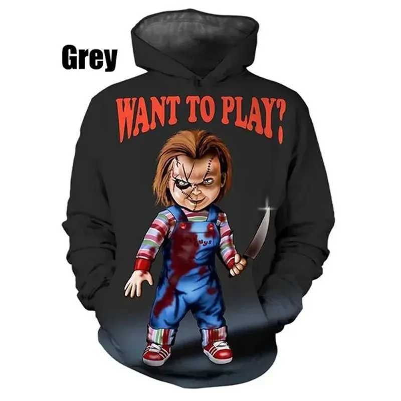 Chucky Doll horror adult game hoodie mens 3D printed new hoodie womens Harajuku fashion y2k zipper hoodie W241230