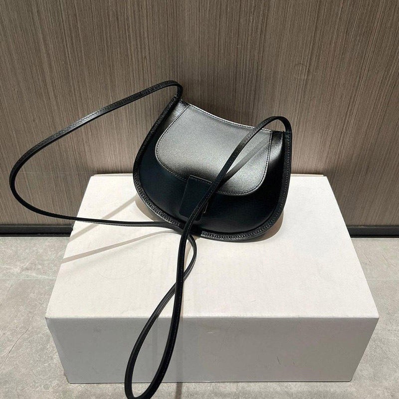 Women's Genuine Leather Saddle Bag Trendy Designer Mini Vintage Half Moon Bags Lady Shoulder Messenger Flap Cowhide Purse