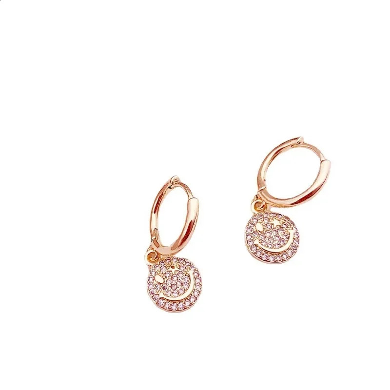 Minar Cute Lovely 14K Real Gold Plated Brass Shiny Full CZ Cubic Zirconia Round Smile Face Pendant Hoop Earrings for Women Gift 241225