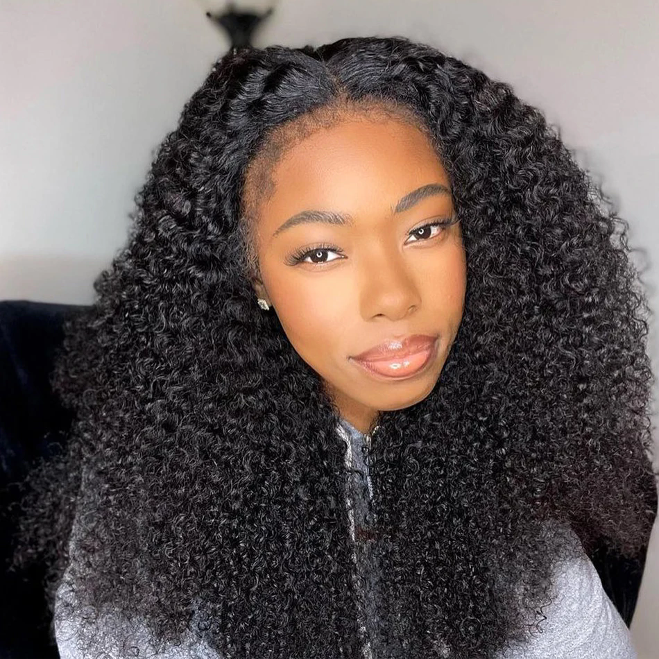 12A 4C Kinky Edges Wig 180% Glueless Afro Kinky Curly Lace Front Wigs Human Hair with Curly Baby Hair HD Transparent Lace Frontal Wigs with Realistic 