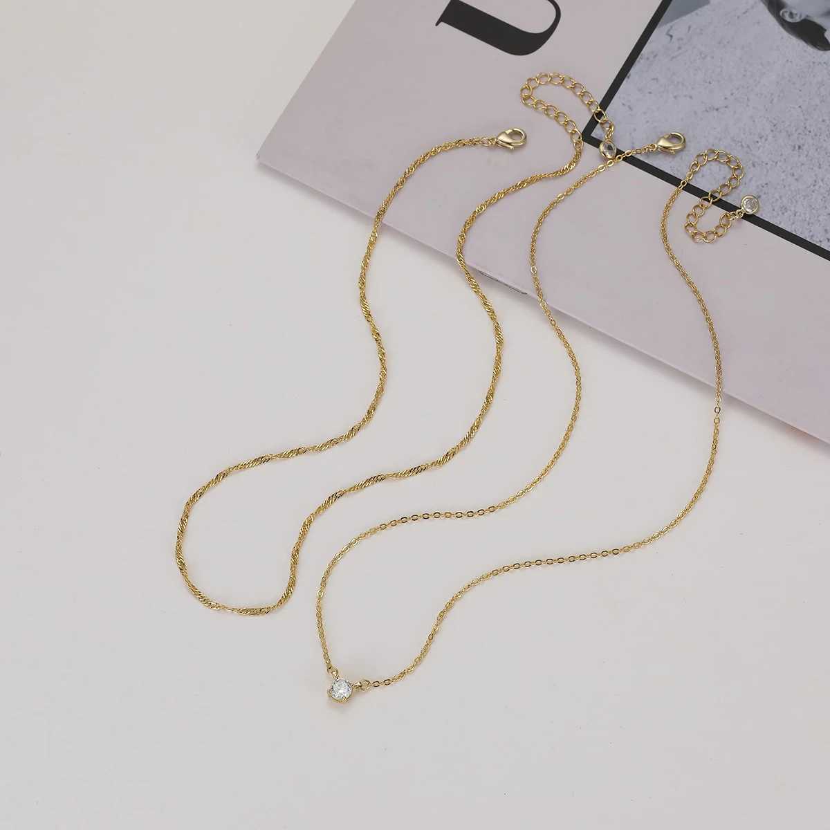 Double Shining Zircon Pendant Necklace 925 Silver Fashionable Stacked Daily Charm Gift Comes with Womens Multi functional Necklace W241230