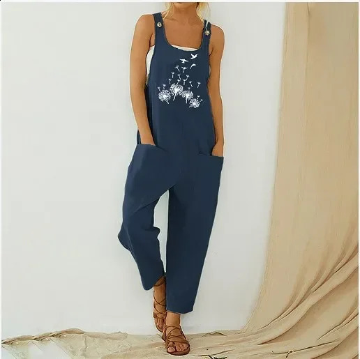 Fashion Printed Jeans Overalls Women Jumpsuit Suspenders Cow Jumpsuits Long Pants Pocket Floral Rompers 241230