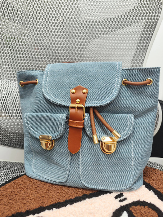 Denim Backpack Womens Shoulder Bag Canvas Bookbag Handheld Unisex Cowboy Leisure Leather Strap Vintage School Classic Handbag 241230