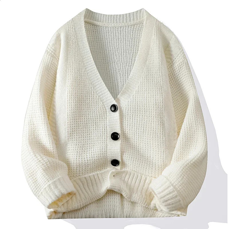 2024 Autumn and Winter Mens Cardigan Vneck Fashion Sweater with Thick Long Sleeves Outside Comfortable Warm 241230