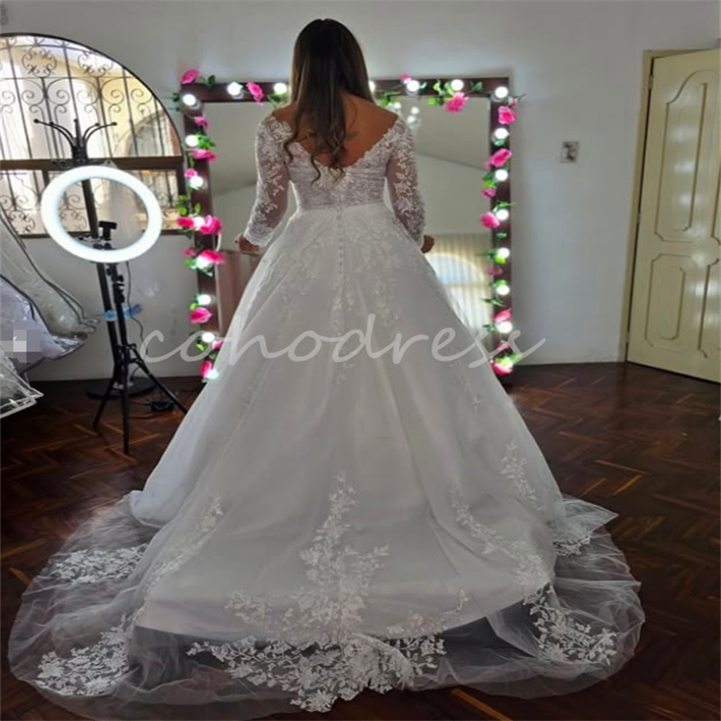 Gatsby Boho Wedding Dress V Neck Long Sleeve Bohemian Bride Dress Appliques A Line Tulle Beach Bridal Gowns Korean Robe De Mariee 2025 Lace Civil Coun